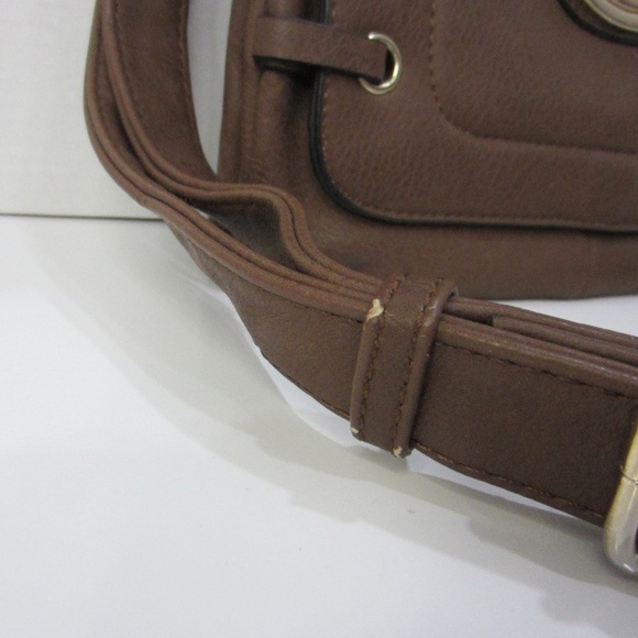 Unbranded Brown Leather Large Crossbody 3 Compartments Zipper Gold Accents - Picture 7 of 14